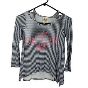 Kiddo By Katie Girls Striped Long Sleeve Top Love Life Graphic Navy White Size 1